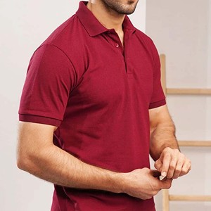 Polo à manches courtes pour homme, couleur bordeaux, coupe classique, tissu tricoté, design boutonné - Product Image 2