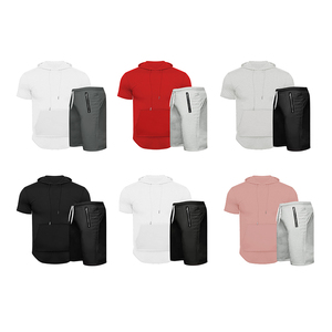 Nouvel ensemble court d'été pour homme avec capuche, poches zippées, survêtement de fitness décontracté, coupe ajustée, tenue de sport respirante pour la gym et l'entraînement 2026 - Product Image 6