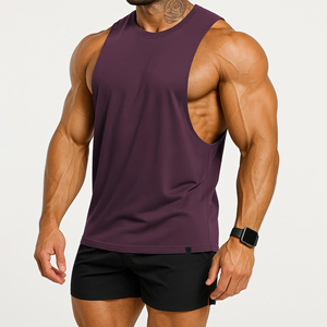 Men's <b>Purple</b> Sleeveless <b>Tank</b> <b>Top</b> O-Neck Solid Color Sporty Quick Dry Knitted Workout Shirt - Product Image 3