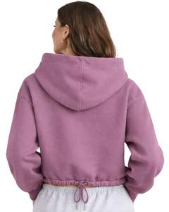 Sudadera con capucha corta de forro polar rosa malva con cremallera de un cuarto, bolsillo canguro, dobladillo con cordón ajustable, estilo casual urbano, cálida, para mujer - Product Image 2