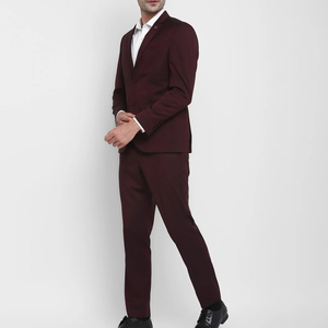 Men British Style Business <b>Suit</b> Wool Polyester Blend Maroon Single Breasted Notched Collar Anti-Wrinkle Regular Fit - Product Image 1