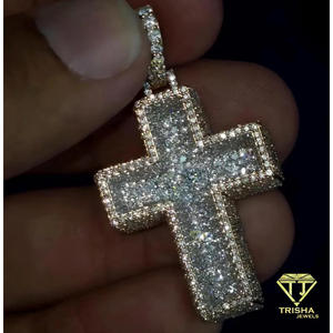 Pendentif Croix de Luxe en Moissanite et Diamant, Argent Sterling 925, Entièrement Sertie de Pierres Concassées, Bijou Tendance - Product Image 5