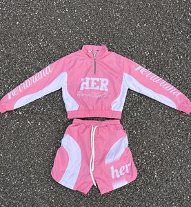Custom Women 2 Piece Windbreaker Short Set Cropped Half Zip <b>Pullover</b> Jacket Set - Product Image 1