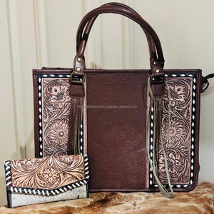 Nuevo bolso de mano de cuero marrón Floral grande oculto y pelo occidental en conjuntos combinados de billetera de cuero con herramientas para mujer - Product Image 2