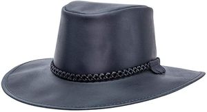 Leather Cowboy <b>Hat</b> Unisex Outdoor Wide Brim Black Casual Spring <b>Summer</b> 58-60CM - Product Image 4