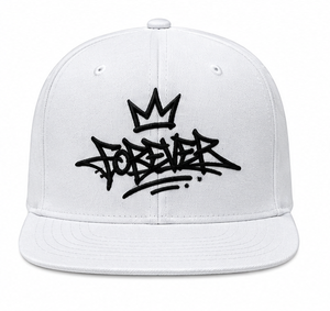 Casquette Snapback Blanche 6 Panneaux en Nylon avec Broderie Florale Graffiti Black Crown Forever, Respirante, Unisexe, Style Urbain Décontracté pour Adulte - Product Image 1