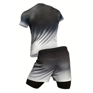 OEM Sports Quick-Dry <b>Short</b>-Sleeve Knit Top A 2-In-1 Double-Layer <b>Compression</b> T-Shirt And <b>Shorts</b> Set BY AMAZING INDUSTRIES - Product Image 2
