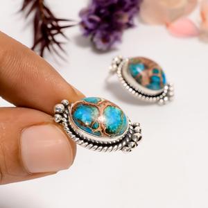 Blue Sea Sediment Jasper <b>Stud</b> <b>Earrings</b>, 925 Sterling <b>Silver</b> Vintage Boho <b>Earrings</b>, Natural Gemstone Jewelry Gift for Her - Product Image 1