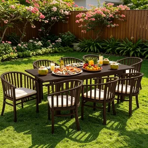 Ensemble de jardin en teck, table et chaises de salle à manger d'extérieur, mobilier de patio avec sièges rembourrés - Product Image 2