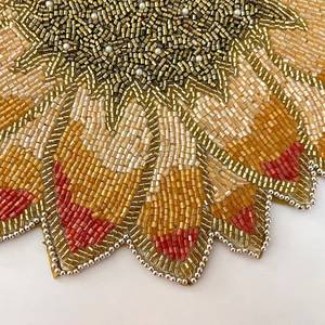 Handmade <b>beaded</b> <b>placemat</b>, floral yellow gold tablemat, 14 inch, charger plate - Product Image 2