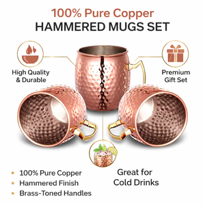 Ensemble de tasses martelées en cuivre pur à 100 % avec poignée |   Tasses à boire en métal de qualité supérieure, ensemble cadeau de mugs pour boissons de haute qualité - Product Image 6
