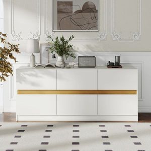 16.34\"D X 59.06\"W X 23.03\"H White 6-Drawer Dresser Long Bedroom Wood Clothes Organizer with Wide Storage Drawers - Product Image 2