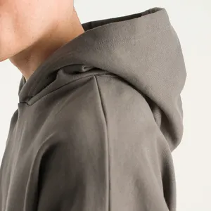 OEM Wholesale Oversized Box Fit Crop <b>Top</b> Hoodies Custom logo No <b>String</b> Thick Cotton Blank Cropped Rib Raw Hem Hoodie for Men - Product Image 2