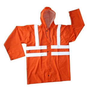 Orange Hi Vis Waterproof Chemical & Oil Resistant Rain Suit 2 Piece 190T Polyester <b>PVC</b> Coated Reflective Safety Raincoat Set - Product Image 3