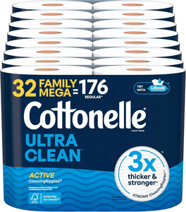 Papier toilette Cottonelle Ultra Clean avec texture Active CleaningRipples, papier hygiénique résistant, 32 méga-rouleaux familiaux = 176 rouleaux standard - Product Image 4