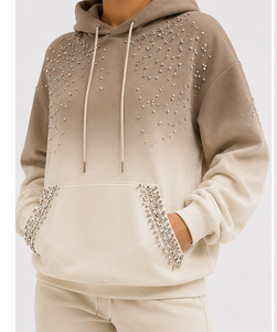 Sudadera con Capucha para Mujer, Beige, con Lentejuelas, Tejida en Algodón, Manga Regular, Estilo Casual Otoñal, con Bolsillo Decorativo - Product Image 5