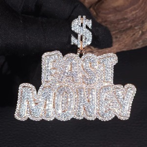 925 <b>Silver</b> Rose Gold Plated Moissanite <b>Pendant</b> Hip Hop Style Two Tone Letter <b>Pendant</b> Pass Diamond Tester <b>Initial</b> Letter <b>Pendant</b> - Product Image 2