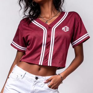 Maillot de baseball court en maille pour femme style streetwear hip-hop, T-shirt court ample, Maillot de sport, Haut d'uniforme d'équipe personnalisé, Fourniture en gros OEM - Product Image 1