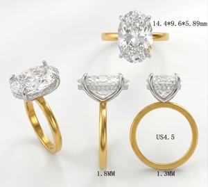 Bague de fiançailles classique Jay Balaji Diamonds pour femme, plaquée or 9 carats, diamant ovale de 5 carats cultivé en laboratoire, sertissage à griffes - Product Image 1