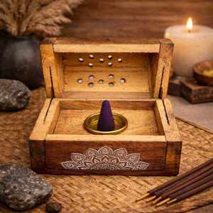 Handmade Wooden Incense Cone Holder Box Sandalwood Meditation Relaxation & Yoga Home Fragrance Home <b>Decoration</b> - Product Image 5