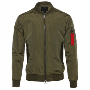 Blouson bomber vert olive pour homme, fermeture éclair sur le devant, col montant, couleur unie, polyester, vêtement d'extérieur décontracté, coupe classique, pour l'automne - Product Image 3