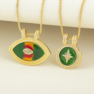 QIKU Collana Trendy in Rame Vero Smaltato Colorato con Zirconia Cubica, Ciondolo Occhio di Allah e Stella, per Migliori <span class=keywords><strong>Amici</strong></span>, per Uso Quotidiano, Vendita all'Ingrosso - Product Image 2