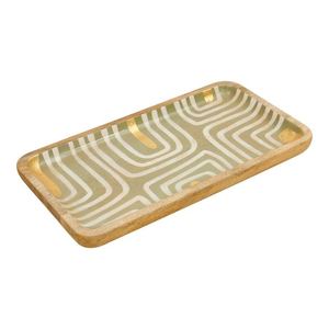 Wholesale Luxury Rectangular Mango Wood Enamel Tray Bulk Hotel Serving Platter Elegant Abstract Gold Accented Tableware - Product Image 4