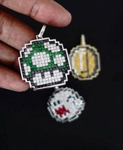 Pendentif Pixel Art glacé pour homme Bijoux Hip Hop Moissanite avec or vert et blanc Designse - Product Image 1