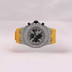 นาฬิกาควอทซ์โครโนกราฟประดับเพชรสำหรับผู้ชายพร้อมสายซิลิโคนสีเหลือง ตัวเรือนทรงแปดเหลี่ยม หน้าปัดอนาล็อก 44 มม. สไตล์หรูหรา - Product Image 1