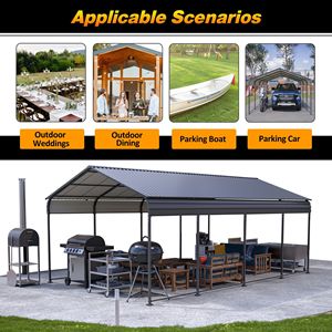 Abri de voiture tout temps en métal galvanisé extérieur robuste de 12X20 FT pour voitures bateaux camions SUV couleur noire - Product Image 6