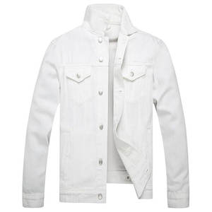 <b>White</b> Denim Jacket Men Casual Outerwear Windproof Breathable Quick Dry Regular Fit OEM Service - Product Image 3