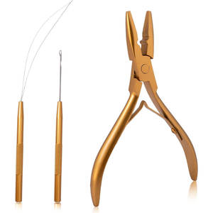 Kit d'outils pour extensions de cheveux, pinces métalliques professionnelles pour l'installation et le retrait, couleur or, qualité supérieure pour salon - Product Image 1