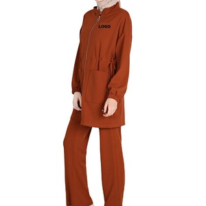 High Quality Ethnic Women <b>Islamic</b> Modest Tracksuits 2Pcs Set Breathable Full Zipper With Pockets Female Muslim Modest Track Suit - Product Image 1