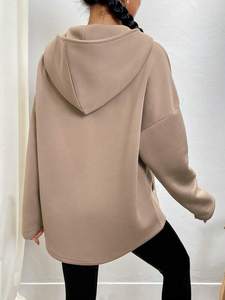 Custom Logo <b>Women's</b> Beige <b>Quarter</b> <b>Zip</b> Hoodies Cotton Fleece Oversized High Neck Drop Shoulder Casual Streetwear Manufacturer - Product Image 2