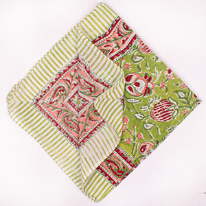 Handmade Floral Printed Cotton Square Scarf Bandana Casual Multifunctional Breathable Skin-Friendly Durable Green Pink Pattern - Product Image 5