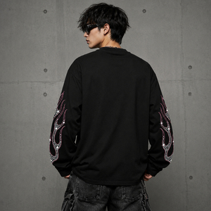 เสื้อยืดแขนยาวประดับเพชรเทียม ผ้าฝ้ายออร์แกนิค 100% หนัก 300 GSM เสื้อยืดแฟชั่นแนวสตรีทสำหรับทุกเพศ - Product Image 4