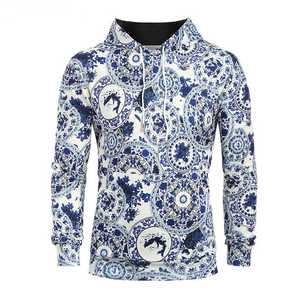 Sweat-shirt à capuche pour homme, motif bleu et blanc, coupe classique, décontracté, tricoté en polyester, pour l'été - Product Image 4