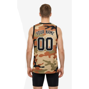 ชุดบาสเก็ตบอลลายพรางสำหรับผู้ชาย เสื้อแขนกุดคอวี ระบายอากาศได้ดี ซับเหงื่อ ผลิตจากโพลีเอสเตอร์ 100% กางเกงขาสั้นทรงพอดีตัว - Product Image 2