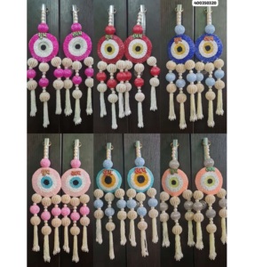 Precioso Amuleto de Ojo Turco de Jaipurios, Colgante de Pared Hecho a Mano con Cuentas, Decoración para el Hogar Shubh Labh, Decoración Festiva - Product Image 1