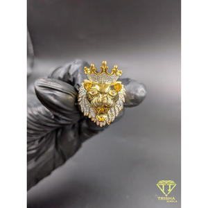Anillo de Plata de Ley 925 con Moissanita y Diamantes, Diseño de Cara de Animal, Tono Dorado, Joyería de Alta Gama para Compradores Mayoristas - Product Image 2