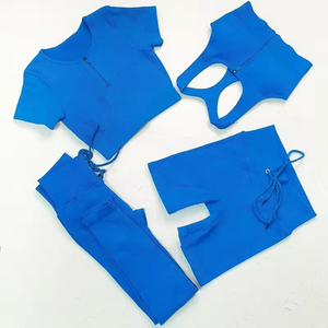 Conjunto de Yoga de 4 Piezas: Top Corto de Cintura Alta, Pantalones Cortos Tipo Racerback, Leggings Largos, Color Sólido, Spandex, Poliéster, Elástico - Product Image 5