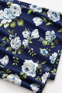 Printed Woven Silk Cotton Satin Fabric Water Resistant Floral Navy Rose Pattern <b>for</b> Wedding Dresses <b>Curtains</b> Garments - Product Image 5