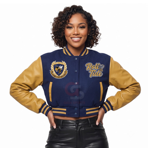 Baseball <b>high</b> quality fashion <b>top</b> Design Logo letterman Varsity Jackets Jackets <b>Leather</b> Sleeve Women's Jackets Lady Crop Jackets - Product Image 6
