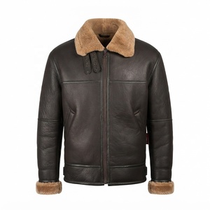 Blouson de motard en cuir véritable respirant pour homme, col et poignets en fourrure, fermeture éclair avant, coupe-vent, manteau de moto d'hiver, coupe classique - Product Image 1