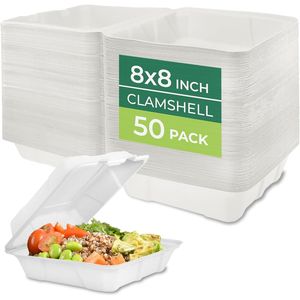 Contenitori Biodegradabili in Canna da Zucchero 8x8 Pollici, Confezione da 50, Robusti Contenitori Compostabili per Alimenti, Scatole Monouso per Pranzo - Product Image 1