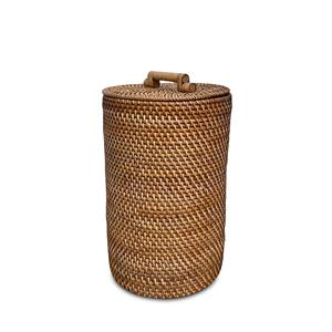 Poubelle cylindrique en rotin avec couvercle en aluminium, résistante à l'eau et écologique, pour une utilisation en intérieur/extérieur - Product Image 3