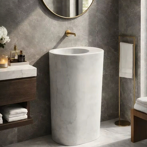 Lavabo Moderno de Piedra Natural Sobre Pedestal, Diseño Personalizado con Desagüe para Uso en Almacenes - Product Image 1
