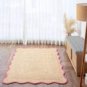 Tapis en jute festonnés personnalisés en gros, tapis faits main écologiques de style bohème pour entrée ou salon, commandes en gros - Product Image 1