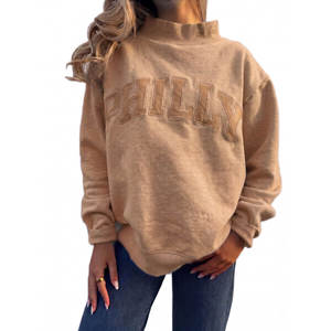 Women's Rust Oversized <b>Mock</b> <b>Neck</b> Sweatshirt Philly Letter Print Cotton Long Sleeve Autumn Streetwear Pullover <b>Top</b> <b>mock</b> <b>neck</b> - Product Image 6