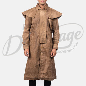 Manteau long en daim marron pour homme, style western cowboy, véritable daim, avec cape aux épaules - Product Image 3